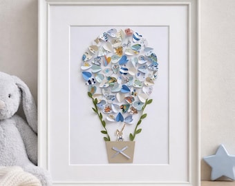New baby card collage frame | baby keepsake | boy nursery decor | hot air balloon | nursery wall art | birth details frame | baby boy gift