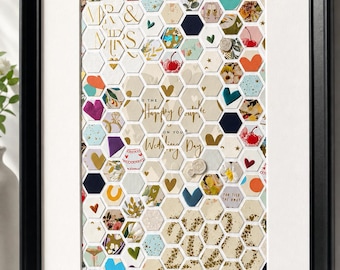 Wedding card frame | wedding gift | wedding keepsake | first anniversary gift | newlywed wall art | hexagon card collage | husband/wife gift