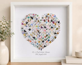 Personalised Butterfly Heart Frame | Wedding Card Butterfly Collage | Handmade Wedding Keepsake | Custom Anniversary Gift | Memory box frame