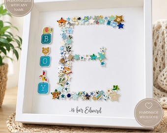 Personalised baby boy initial frame | baby keepsake | star collage nursery wall art | birth keepsake frame | new baby boy gift