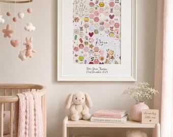 Nursery wall art | personalised baby keepsake | girl nursery decor | new baby gift | birth keepsake | baby card collage | baby name frame