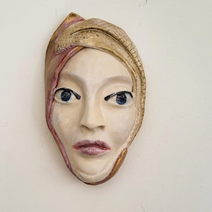 Studio Ceramic Original Mask Hand Built Wall Art Tabletop Art Ceramic Wall Mask, Handmade Unique Art One-of-a-Kind Sculpture