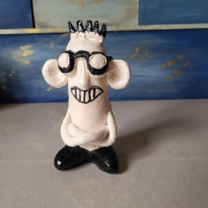 Handmade Original Studio Ceramic Figurine Desk Buddy, Small Sculpture Unique Gift for Him, Tabletop or Shelf Display, Made in USA