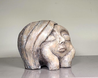 Minimalist Ceramic Sculpture – Modern Meditation Head, One-of-a-Kind Wabi Sabi Art