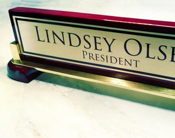 Rosewood and Gold Desk Sign