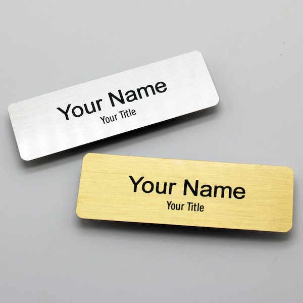 Magnetic Metal Name Tags with Name & Title. Gold or Silver