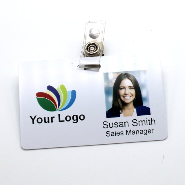 Photo ID Badge with your Logo, Photo and Name, Strap Clip