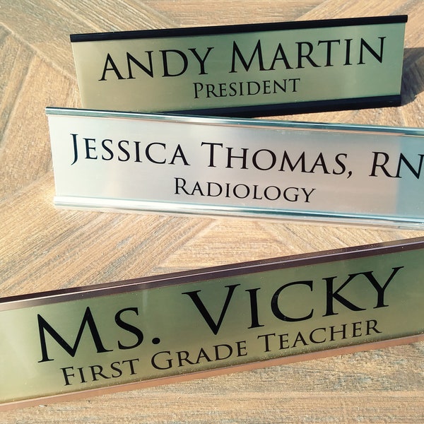 Desk Name Plates. Metal. Two Sizes.  Several Colors. Personalized for your desk.