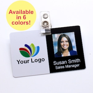 Photo ID Badge with your Logo, Photo and Name, Strap Clip