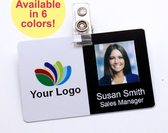 Photo ID Badge with your Logo, Photo and Name, Strap Clip