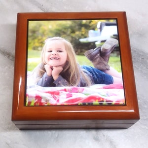 Photo Keepsake Box  - Wood with Higned Top - With Your Photo