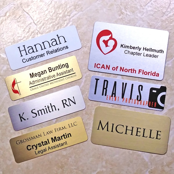 Metal - Gold or Silver Colored Wearable Magnetic Back Name Tags