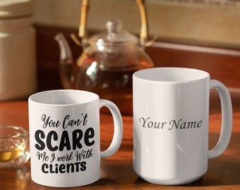 Ceramic Coffee Mugs with Saying. 2 sizes. You can add a name.