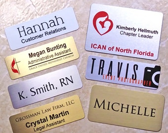 Metal Wearable Magnetic Name Tags for Business or Work - Brushed Gold or Silver.