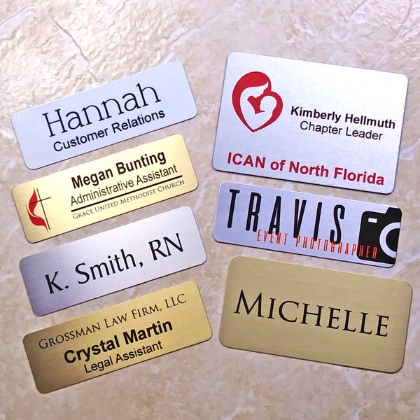 Metal Wearable Magnetic Name Tags for Business or Work - Brushed Gold or Silver.