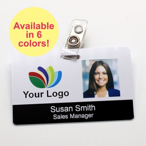 Photo ID Badge with your Logo, Photo and Name, Strap Clip