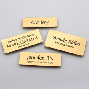 Personalized Solid Brass Wearable Magnetic Name Tags for your Business or Work - Brushed Gold Finish -