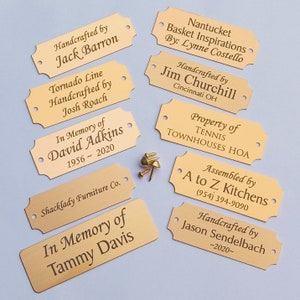 Ten Brass or Aluminum Name Plates. For Paintings and Photography. Single Plates or set of 10 IDENTICAL Plates. Crafts, Furniture or Frames.