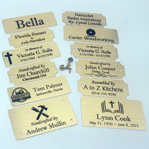 Brass Name Plates for Paintings, Crafts, Furniture, Art Frames, Memorials