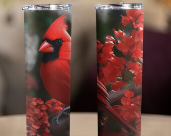 20 oz Skinny Tumbler. Red Cardinal. With Straw