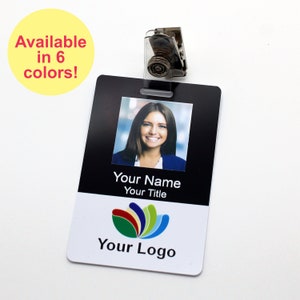 Photo ID Badge with your Logo, Photo and Name, Strap Clip