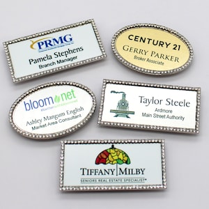 Wearable Magnetic Rhinestone Bling Name Tags. With your Logo and Names