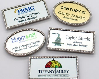 Wearable Magnetic Rhinestone Bling Name Tags. With your Logo and Names