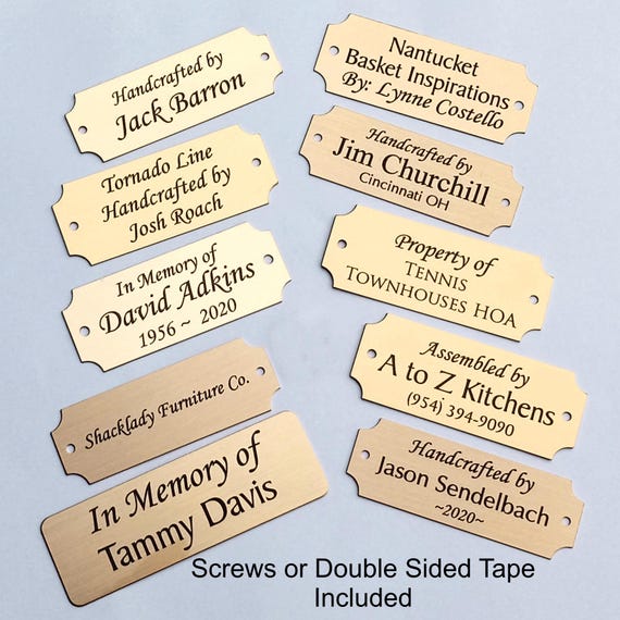 Ten Brass or Aluminum Name Plates. For Paintings and Photography. SINGLE Plates or set of 10 IDENTICAL Plates. Crafts, Furniture or Frames.