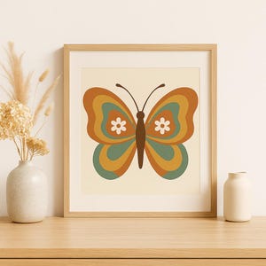 Boho Butterfly Wall Art Printable | Retro Mid Century Modern Decor | Earth Tone Butterfly Digital Download | Kids Room or Nursery Art Print