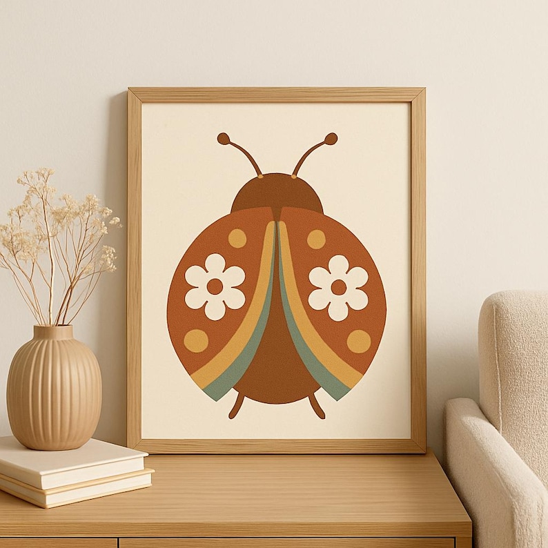 Boho Ladybug Wall Art Printable | Retro Nursery Decor | Earth Tone ...