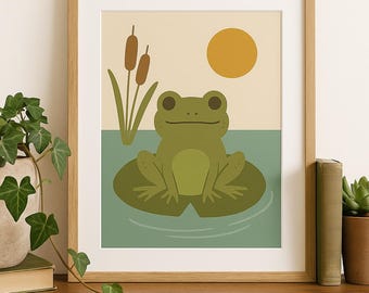 Frog Wall Art Printable | Boho Animal Nursery Decor | Retro Nature Digital Download | Kids Room Frog Print