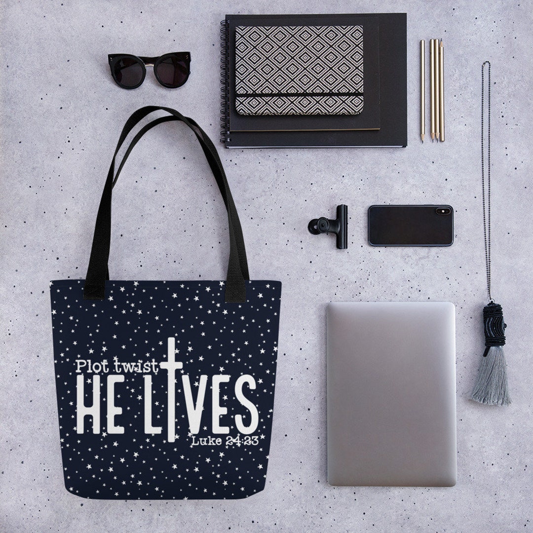 Plot Twist Tote Bag, Christian Bag, Bible Study Bag, He Lives Bag