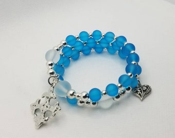 Orthodox prayer bracelet, Orthodox Chotki, Orthodox Christian prayer bracelet, memory wire, multi-loop, blue sea glass, clear frosted glass