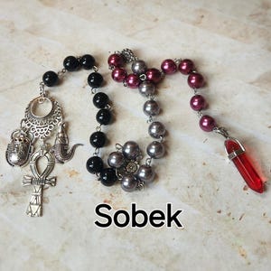 Sobek  prayer beads, Egyptian God prayer beads, hand-wired, beautiful beads, silver-toned charms, Egyptian, Kemetic