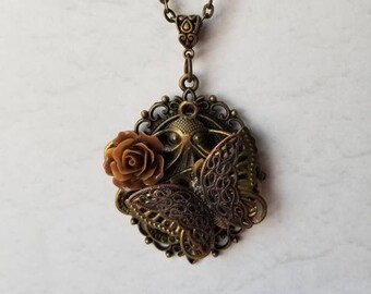 Steampunk pendant, Steampunk necklace, Steampunk assemblage, unique gift, fantasy necklace, cosplay necklace, Octopus pendant, bronze