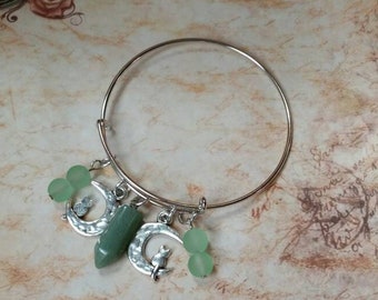 Samhain bangle, expandable bangle, Samhain jewelry, matches prayer beads, Samhain  Sabbat bracelet, Green Aventurine