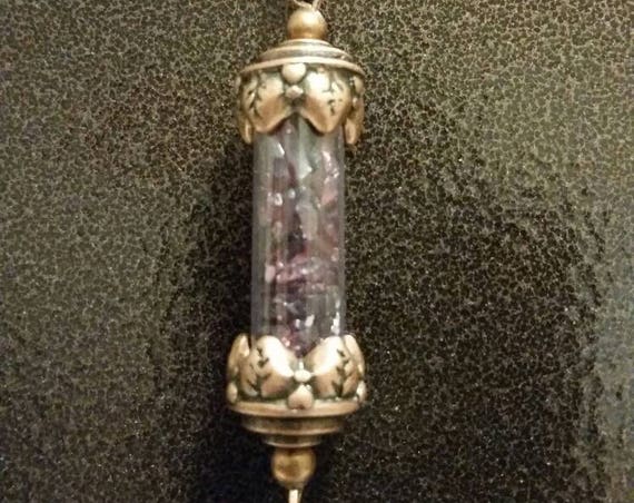 Gemstone vial necklace, copper vial pendant, copper vial with Garnet chips, jewelry bail, chain, January birthstone, January birthday gift