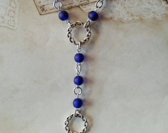 Celtic knot day collar, cobalt sea glass beads, discreet day collar, symbolic jewelry, BDSM collar, submissive collar, O ring, Celtic knot