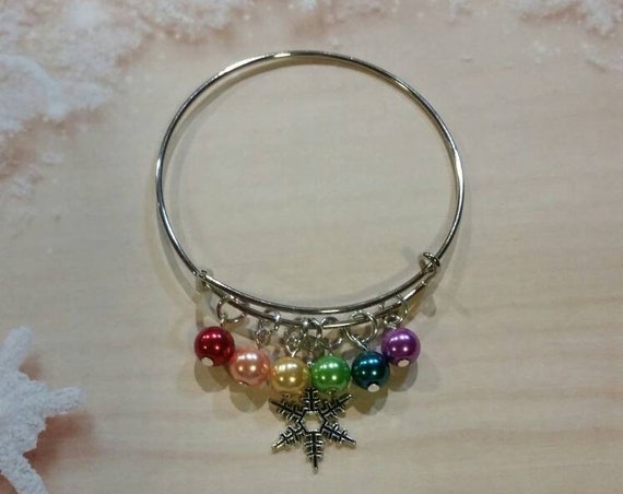 Snowflake bangle, Snowflake bracelet, liberal bracelet, silver expandable bangle, LGBT bracelet, proud snowflake jewelry, rainbow bracelet