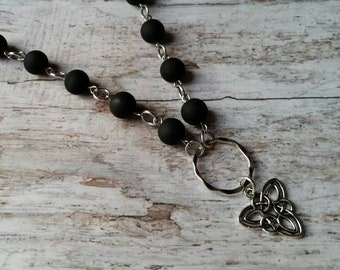 O ring day collar, black rubberized  beads, discreet day collar, symbolic jewelry, BDSM collar, submissive collar, silver, Triquetra charm