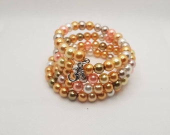 Mala bracelet, 108 bead mala, memory wire bracelet, wrap bracelet, glass pearls in Fall colors, yoga bracelet, meditation beads, full mala