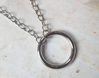 BDSM day collar, discreet day collar, symbolic jewelry, BDSM collar, submissive collar, silver metal, O ring necklace, O ring day collar