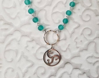 O ring day collar, discreet day collar, symbolic jewelry, BDSM collar, submissive collar, stainless, teal sea glass, BDSM symbol charm