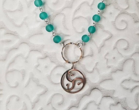 O ring day collar, discreet day collar, symbolic jewelry, BDSM collar, submissive collar, stainless, teal sea glass, BDSM symbol charm