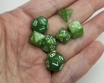 Pearly green 10mm Mini Dnd dice, polyhedral gaming dice, DnD dice set, RPG dice, D and D dice, set of 7 DnD dice, 10mm dice,