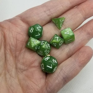 Pearly green 10mm Mini Dnd dice, polyhedral gaming dice, DnD dice set, RPG dice, D and D dice, set of 7 DnD dice, 10mm dice,