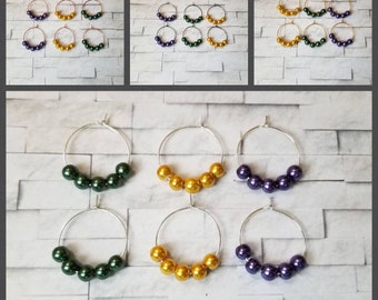 Mardi Gras wine charms x 6, glass markers, Mardi Gras charms, cup charms, bottle charms, New Orleans gift, glass  pearl beads