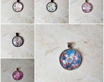 Peach blossom pendant, peach blossom jewelry, cherry blossom pendant, white peach flower, peach blossom photo necklace, photo behind glass