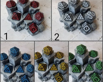 Dnd dice set, ornate polyhedral gaming dice, DnD dice, RPG dice set, large polyhedral dice, 7 piece dice set, beautiful colors and design