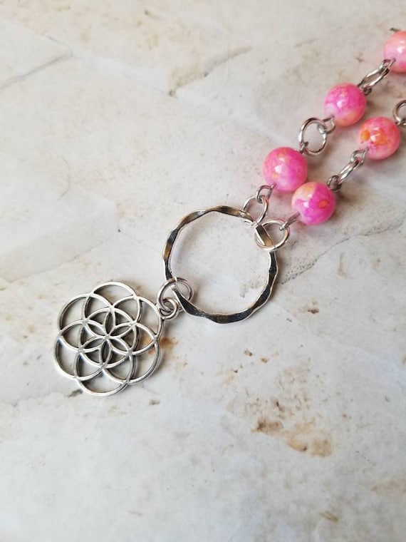 O ring day collar, tie dye beads, discreet day collar, symbolic jewelry, BDSM collar, submissive collar, stainless, hammered o ring, charm